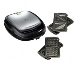 Sandwich-maker Tefal SW341D12 Snack Time 2in1, 700W, maner izolat termic, 2 seturi de placi detasabile, Inox