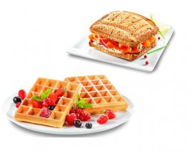 Sandwich-maker Tefal SW341D12 Snack Time 2in1, 700W, maner izolat termic, 2 seturi de placi detasabile, Inox
