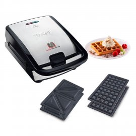 Sandwich-maker Tefal SW852D12 Snack Collection 2 in 1, 700W, 2 seturi de placi detasbile, 2 indicatoare luminoase, Inox