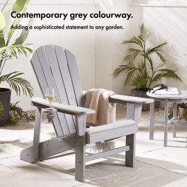 Scaun Adirondack armat pentru gradina VonHaus 2500895, din polietilena, capacitate maxima 110 kg, culoare gri