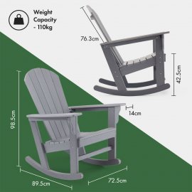 Scaun Balansoar Adirondack  pentru gradina VonHaus 2500898, din polietilena, capacitate maxima 110 kg, culoare gri
