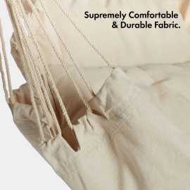 Hamac Tip Scaun / Leagan de Agatat pentru Gradina VonHaus 2500512.1, din bumbac, perna captusita sezut si spatar, greutate maxima 110 kg, bej