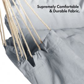 Hamac Tip Scaun / Leagan de Agatat pentru Gradina VonHaus 2522108, din bumbac, perna captusita sezut si spatar, greutate maxima 110 kg, albastru