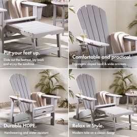Scaun de gradina cu taburet extensibil pentru picioare VonHaus 2500896, din polietilena, capacitate maxima 110kg, gri