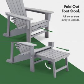 Scaun de gradina cu taburet extensibil pentru picioare VonHaus 2500896, din polietilena, capacitate maxima 110kg, gri