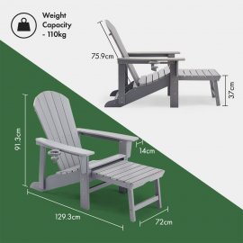 Scaun de gradina cu taburet extensibil pentru picioare VonHaus 2500896, din polietilena, capacitate maxima 110kg, gri