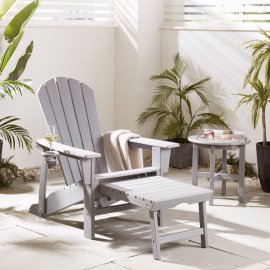 Scaun de gradina cu taburet extensibil pentru picioare VonHaus 2500896, din polietilena, capacitate maxima 110kg, gri