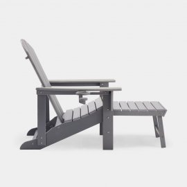 Scaun de gradina cu taburet extensibil pentru picioare VonHaus 2500896, din polietilena, capacitate maxima 110kg, gri