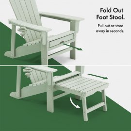 Scaun de gradina cu taburet extensibil pentru picioare VonHaus 2500921, din polietilena, capacitate maxima 110kg, verde salvie