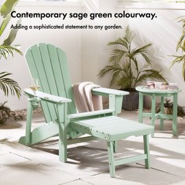 Scaun de gradina cu taburet extensibil pentru picioare VonHaus 2500921, din polietilena, capacitate maxima 110kg, verde salvie