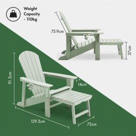 Scaun de gradina cu taburet extensibil pentru picioare VonHaus 2500921, din polietilena, capacitate maxima 110kg, verde salvie