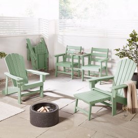 Scaun de gradina cu taburet extensibil pentru picioare VonHaus 2500921, din polietilena, capacitate maxima 110kg, verde salvie