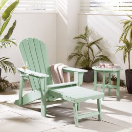 Scaun de gradina cu taburet extensibil pentru picioare VonHaus 2500921, din polietilena, capacitate maxima 110kg, verde salvie