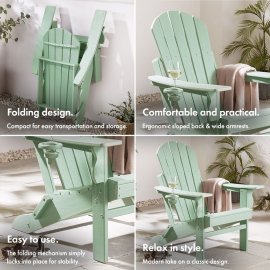 Scaun de gradina pliabil VonHaus 2500922, din polietilena, cu suport de pahar, capacitate maxima 110 kg, culoare verde salvie