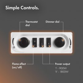 Semineu Electric Portabil / Mobil de Podea cu Picioare si Efect de Flacara VonHaus 2500877, 2 setari de putere, 1800W, protectie supraincalzire, termostat reglabil, metal, sticla temperata, alb