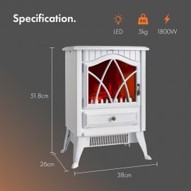 Semineu Electric Portabil / Mobil de Podea cu Picioare si Efect de Flacara VonHaus 2500877, 2 setari de putere, 1800W, protectie supraincalzire, termostat reglabil, metal, sticla temperata, alb