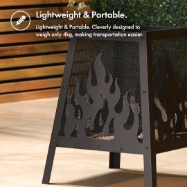 Semineu pentru exterior, cu carbuni/lemne VonHaus 2500946, din otel negru, cu vatrai inclus, 53x45x45cm