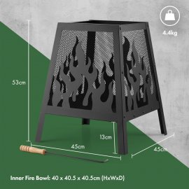 Semineu pentru exterior, cu carbuni/lemne VonHaus 2500946, din otel negru, cu vatrai inclus, 53x45x45cm