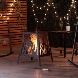 Semineu pentru exterior, cu carbuni/lemne VonHaus 2500946, din otel negru, cu vatrai inclus, 53x45x45cm