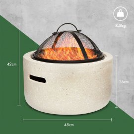 Semineu rotund pentr exterior, cu gratar cu lemne/ carbuni VonHaus 2500702.1, din beton artificial, vatrai inclus, bej