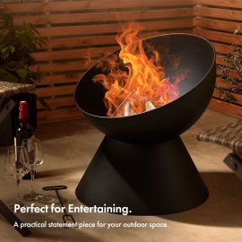 Vatra de Foc / Semineu rotund pentru exterior, cu margine inclinata VonHaus 2500944, din otel, pe carbune sau lemne, 54x51cm, vatrai Inclus, negru