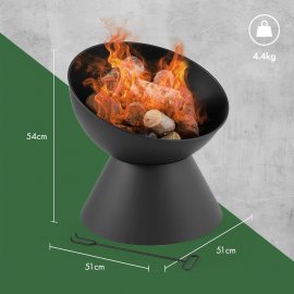 Vatra de Foc / Semineu rotund pentru exterior, cu margine inclinata VonHaus 2500944, din otel, pe carbune sau lemne, 54x51cm, vatrai Inclus, negru