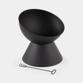 Vatra de Foc / Semineu rotund pentru exterior, cu margine inclinata VonHaus 2500944, din otel, pe carbune sau lemne, 54x51cm, vatrai Inclus, negru