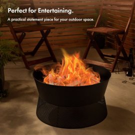 Semineu rotund pentru exterior VonHaus 2500943, pe carbune sau lemn, din otel, vatrai inclus, negru