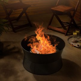 Semineu rotund pentru exterior VonHaus 2500943, pe carbune sau lemn, din otel, vatrai inclus, negru