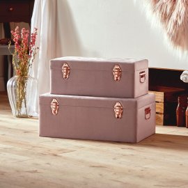 Set 2 cufere de depozitare, din catifea roz, cu inchizatoare si manere laterale rose gold Beautify 4000102