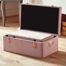 Set 2 cufere de depozitare, din catifea roz, cu inchizatoare si manere laterale rose gold Beautify 4000102