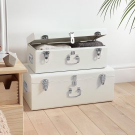 Set 2 cufere de depozitare din otel, cu inchizatoare Beautify 4000306, stivuibile. culoare crem