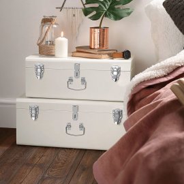 Set 2 cufere de depozitare din otel, cu inchizatoare Beautify 4000306, stivuibile. culoare crem