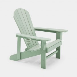 Set 2 scaune armate pentru gradina VonHaus 2501019, din polietilena, cu suport de pahar capacitate maxima 110 kg, culoare verde salvie