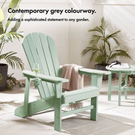 Set 2 scaune armate pentru gradina VonHaus 2501019, din polietilena, cu suport de pahar capacitate maxima 110 kg, culoare verde salvie