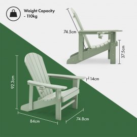 Set 2 scaune armate pentru gradina VonHaus 2501019, din polietilena, cu suport de pahar capacitate maxima 110 kg, culoare verde salvie