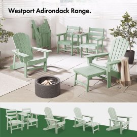 Set 2 scaune armate pentru gradina VonHaus 2501019, din polietilena, cu suport de pahar capacitate maxima 110 kg, culoare verde salvie