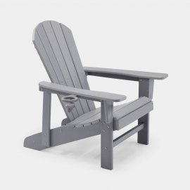 Set 2 scaune Adirondack armate pentru gradina VonHaus 2501021, din polietilena, capacitate maxima 110 kg, culoare gri