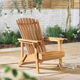 Set 2 Scaune Adirondack Armate pentru Gradina VonHaus 2522091-0, din lemn de salcam, capacitate maxima 150kg, maro