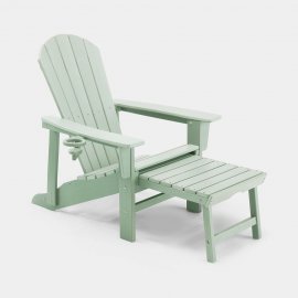 Set 2 scaune de gradina cu taburet extensibil pentru picioare VonHaus 2501035, din polietilena, capacitate maxima 110kg, verde salvie