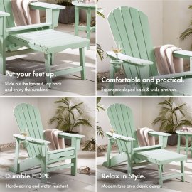 Set 2 scaune de gradina cu taburet extensibil pentru picioare VonHaus 2501035, din polietilena, capacitate maxima 110kg, verde salvie