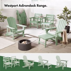 Set 2 scaune de gradina cu taburet extensibil pentru picioare VonHaus 2501035, din polietilena, capacitate maxima 110kg, verde salvie