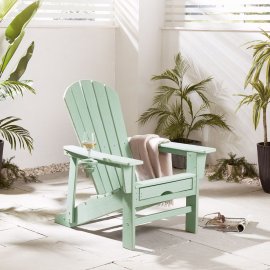 Set 2 scaune de gradina cu taburet extensibil pentru picioare VonHaus 2501035, din polietilena, capacitate maxima 110kg, verde salvie