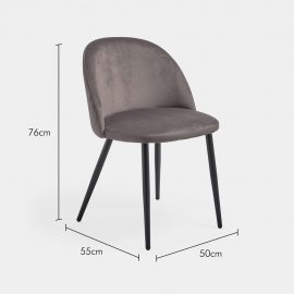 Set 2 scaune de sufragerie VonHaus 3000232, din catifea, culoare gri, picioare din metal, dimensiuni I 75.5 cm, L 50 cm, l 54.5 cm