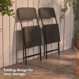 Set 2 scaune pliabile, pentru exterior, cu aspect de ratan VonHaus 2500541, culoare gri