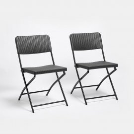 Set 2 scaune pliabile, pentru exterior, cu aspect de ratan VonHaus 2500541, culoare gri