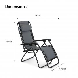 Set 2 scaune pliabile pentru exterior VonHaus Oxford 600D Zero Gravity 3000760, tesatura captusita, cadru din otel, inclinabile, culoare gri