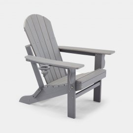 Set 2 scaune pliabile Adirondack pentru gradina VonHaus 2501018, din polietilena, capacitate maxima 110 kg, culoare gri