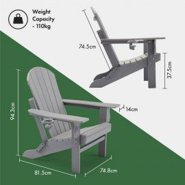 Set 2 scaune pliabile Adirondack pentru gradina VonHaus 2501018, din polietilena, capacitate maxima 110 kg, culoare gri