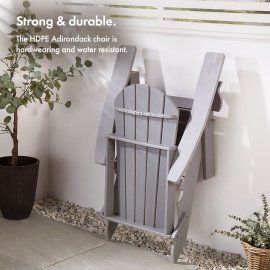 Set 2 scaune pliabile Adirondack pentru gradina VonHaus 2501018, din polietilena, capacitate maxima 110 kg, culoare gri